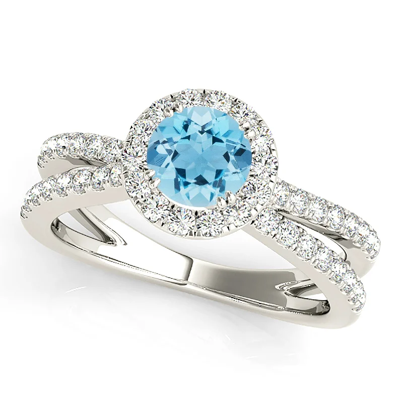 Infinity Love Ring-1.10 ct. Genuine Aquamarine Ring With Halo And Criss-Cross Diamond Band