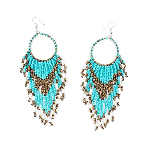 Large Gemstone Earrings-Sexy Sparkles Women's Beaded tassel earrings Long Fringe Lightweight Drop Earrings Dangle