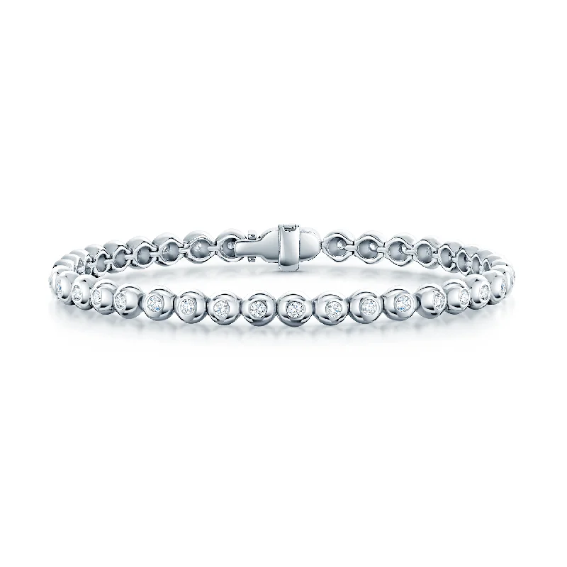 Tennis Bracelets with Diamonds-18ct White Gold Rub Over Set Diamond Tennis Bracelet