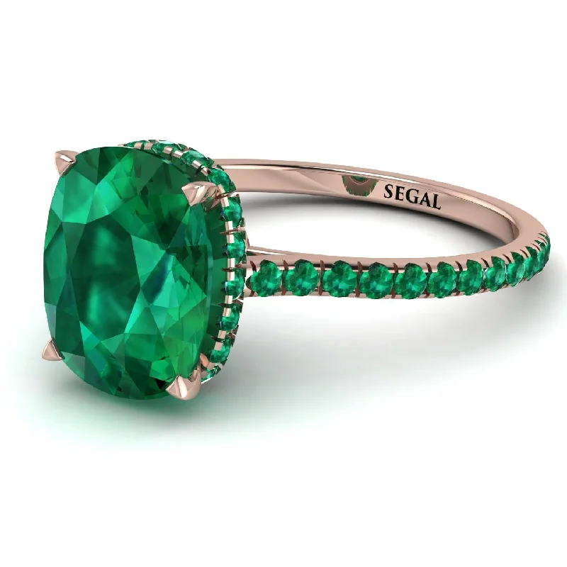 Handmade Promise Ring-Hidden Halo Cushion Emerald Ring - Alayna No. 20