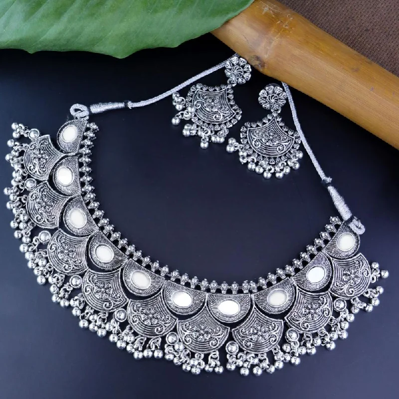 Classic Heart Necklace-Etnico Ethnic Silver Oxidized Traditional Afghani Choker Necklace Jewellery Set for Women (MC145OX)