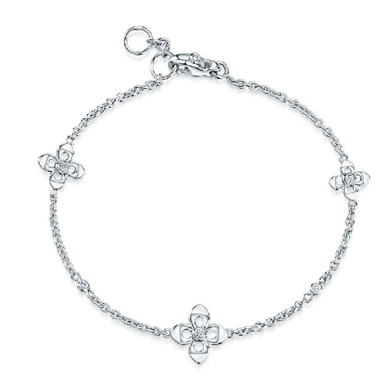 Dainty Gemstone Bracelets-18ct White Gold Primavera Diamond Polished Link Bracelet