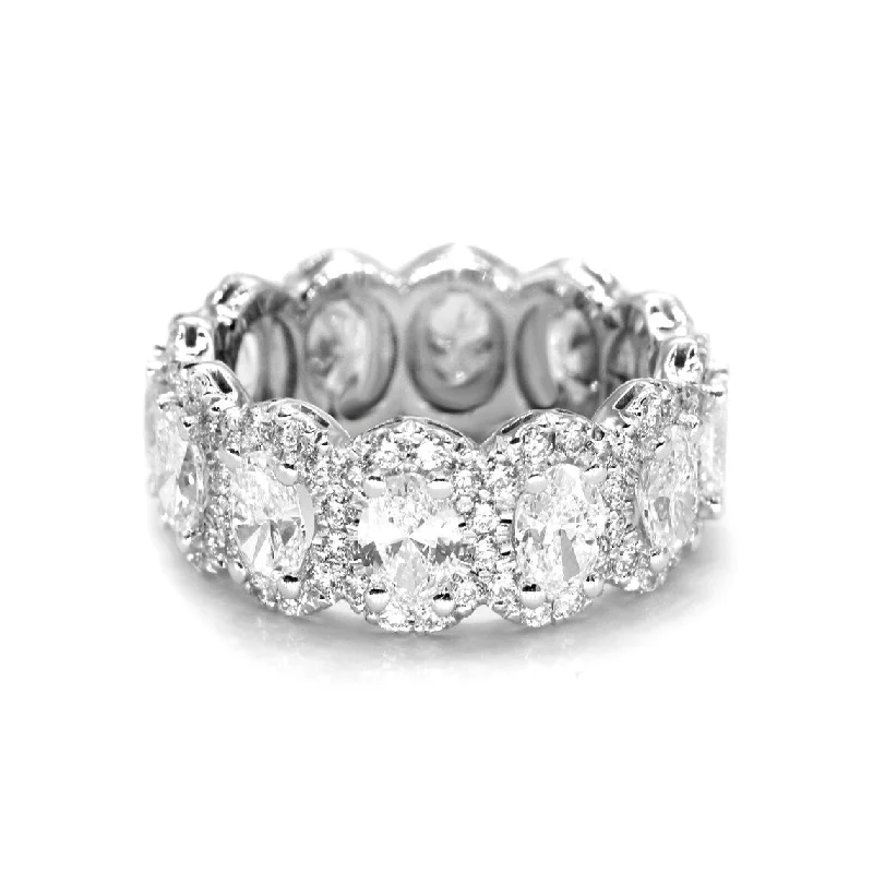 Fine Diamond Ring-4.5 ctw. Oval and Round  Diamond Eternity Band, Oval Diamond Halo Accent Eternity Ring