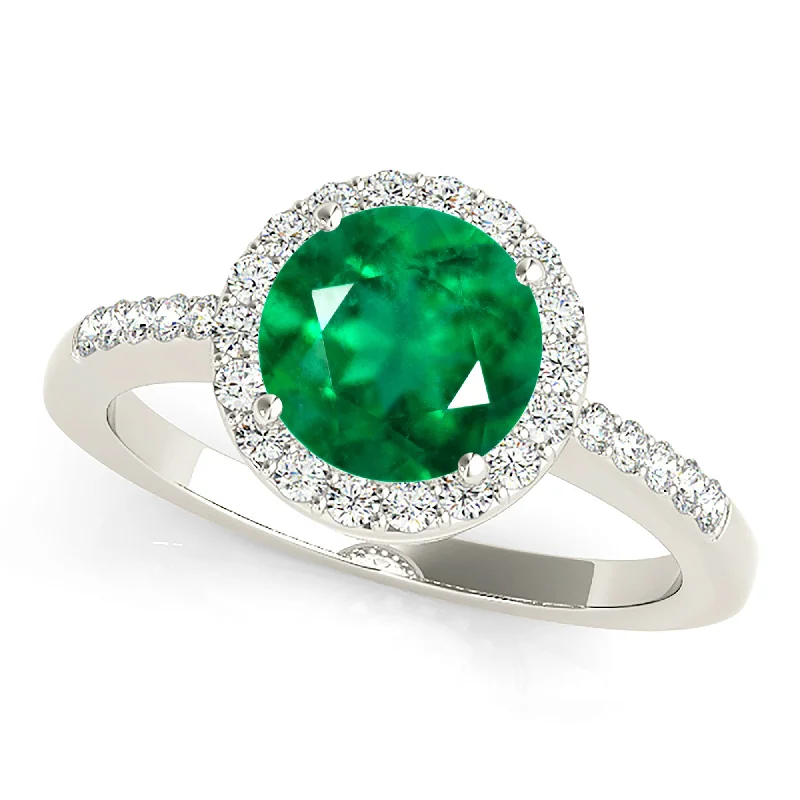 Couples Engagement Ring-2.00 ct. Genuine Emerald Ring With Delicate Halo and Band, Filigree Basket