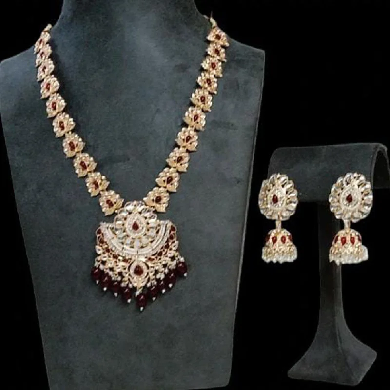 Layered Pendant Necklace-Rudraksh Art Gold Plated Pota Stone And Beads Necklace Set