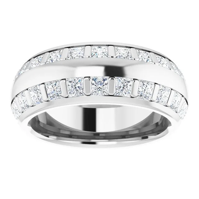 Engagement Ring with Sapphire-3.84 ct. Princess Diamond  Double Row Eternity Band