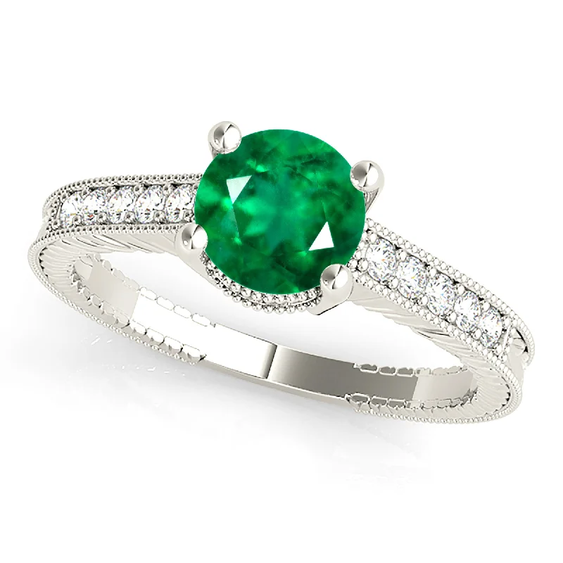 Black Diamond Ring-1.75 ct. Genuine Emerald Ring With Diamond Band