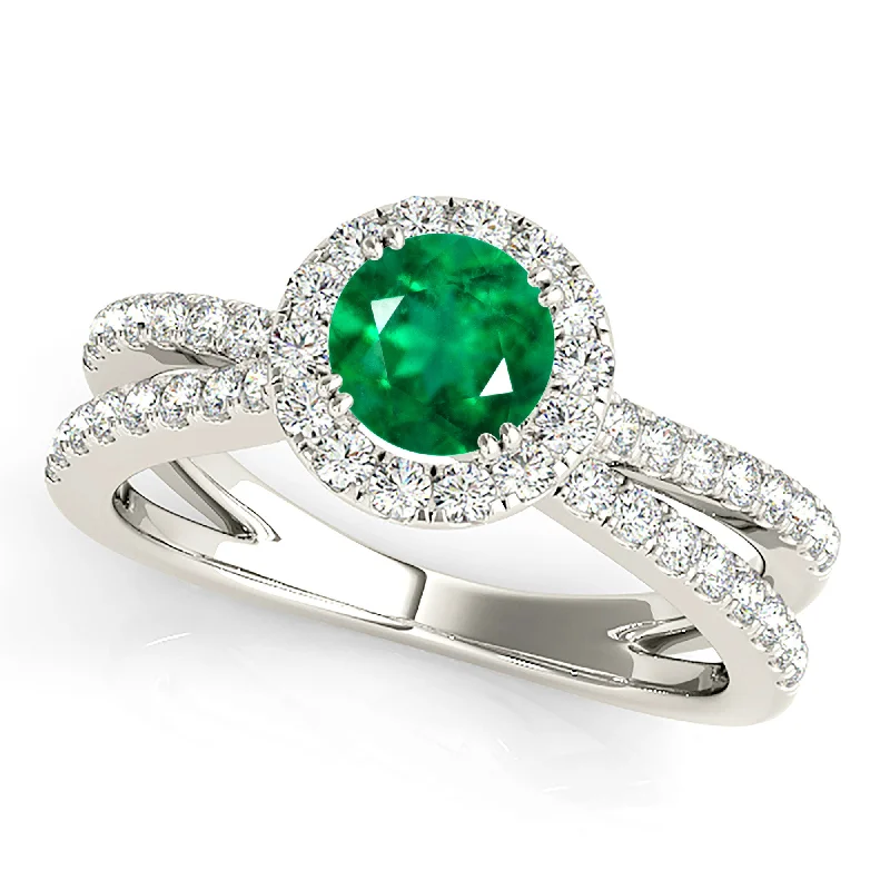 Statement Emerald Ring-1.15 ct. Genuine Emerald Ring With Halo And Wide Split Shank