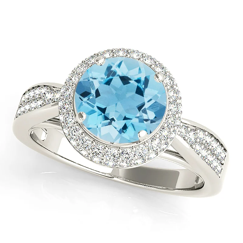 Statement Gemstone Ring-2.00 ct. Genuine Aquamarine Ring With Double Edge Halo