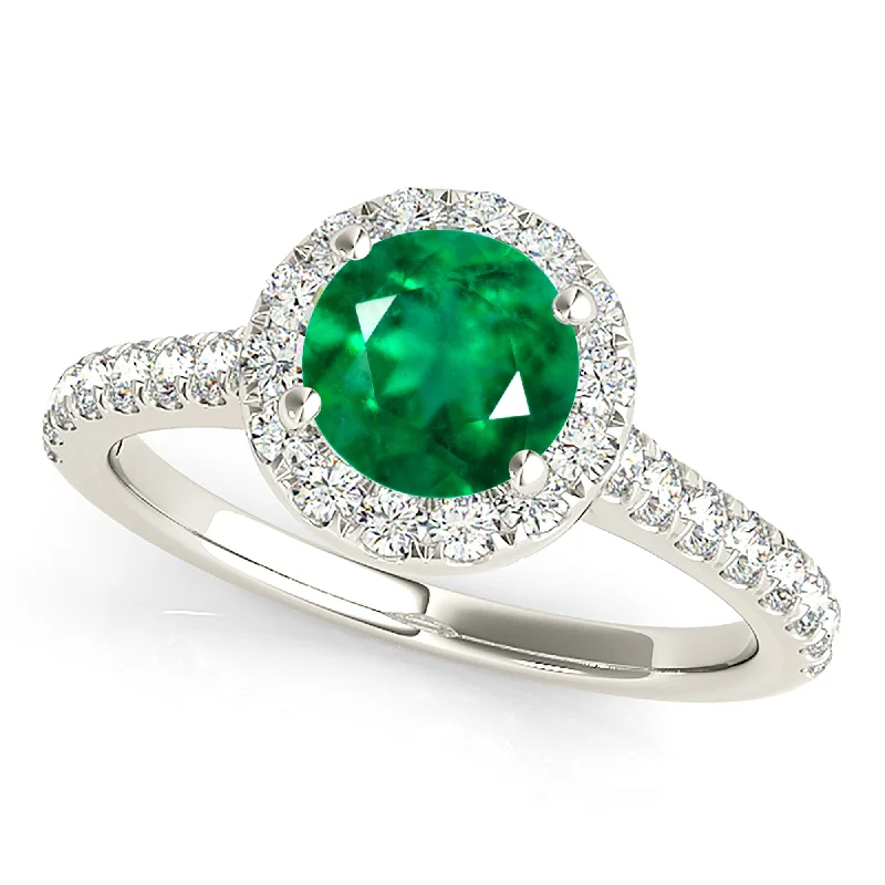 Wedding Engagement Ring Set-1.15 ct. Genuine Emerald Ring with Halo And Thin Band