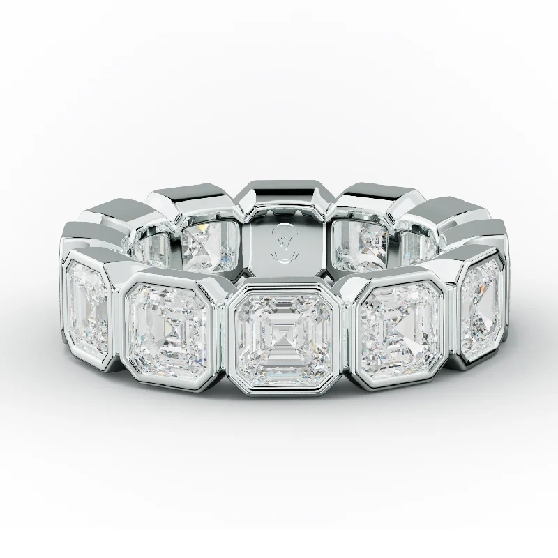 Large Statement Gold Ring-6.0 Carat Bezel Set Asscher Cut Diamond Eternity Band