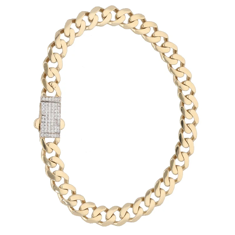 Diamond and Gold Bracelets-New 14ct Gold Cubic Zirconia Curb Bracelet