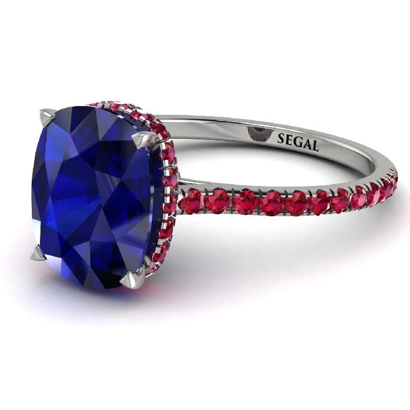 Blue Sapphire Ring-Hidden Halo Cushion Sapphire Ring - Alayna No. 60