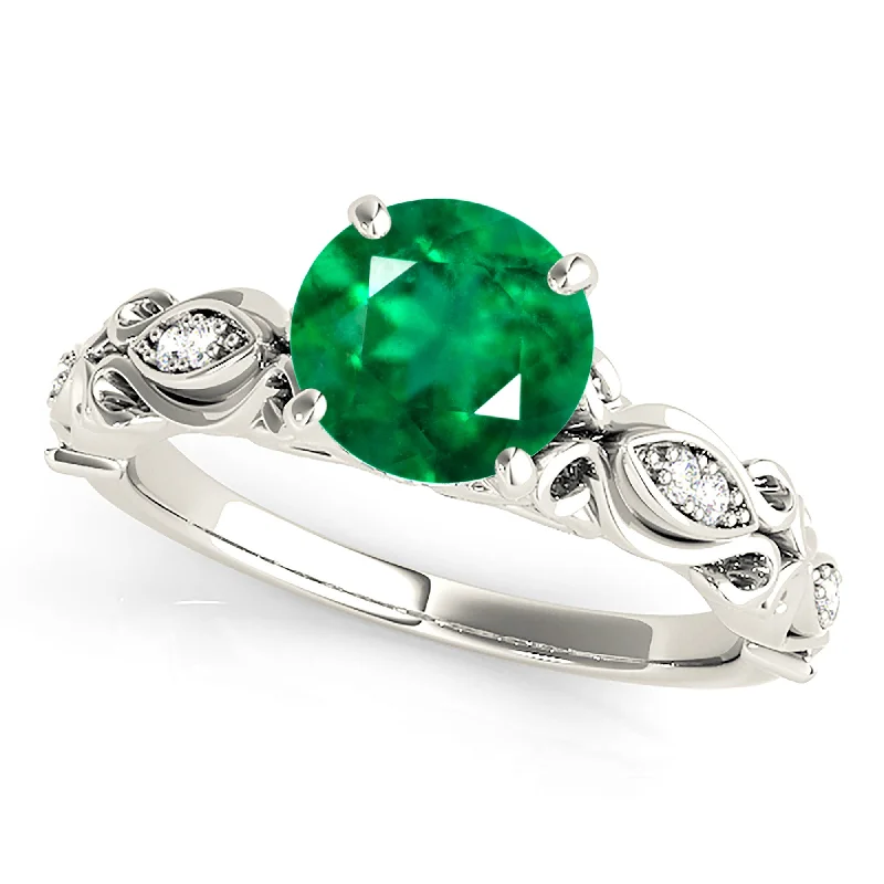 Heart Shaped Ring-1.75 ct. Genuine Emerald Solitaire Ring With Side Accent Diamonds