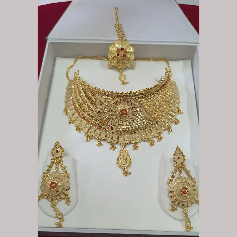 Gold Necklace with Gemstones-Pari Art Jewellery Forming Choker Necklace Set