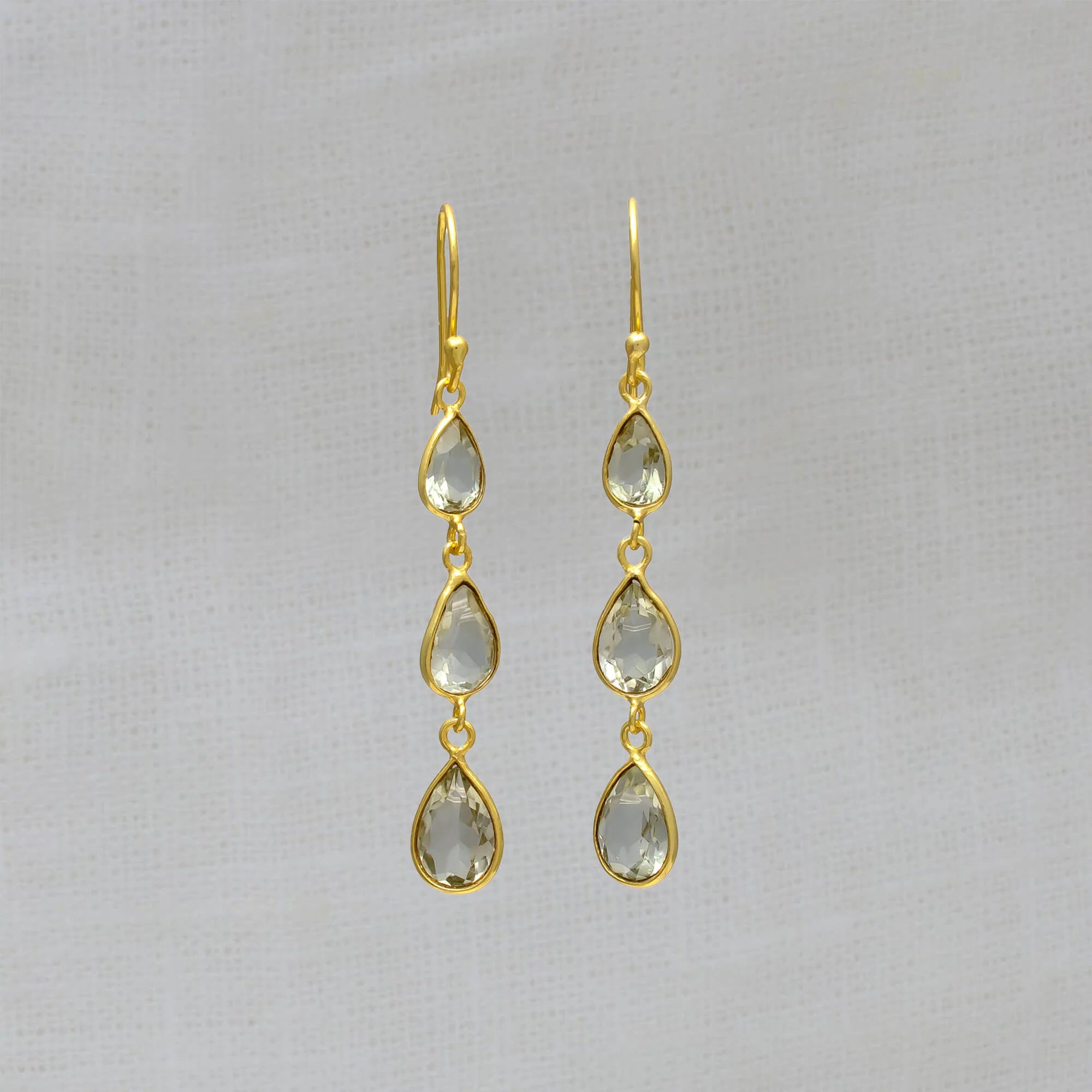 Celestial Star Earrings-18ct Gold Vermeil Green Amethyst Triple Drop Earrings