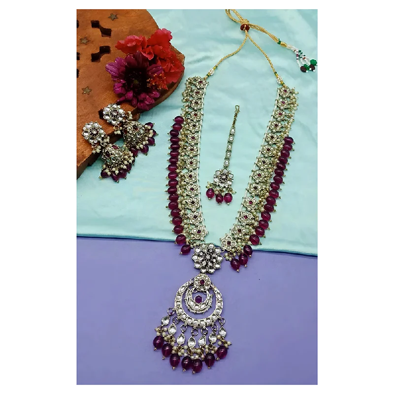 Opal Necklace-Gehana Mahal Kundan Stone And Meenakari Pearls Long Necklace Set