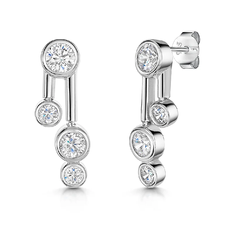 Ethnic Earrings-Jools Silver Cubic Zirconia Drop Earrings