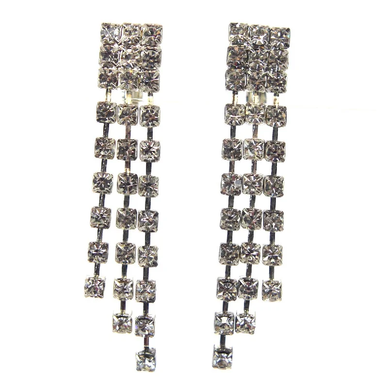 Classic Gold Earrings-Rhinestone Long Clip Earrings