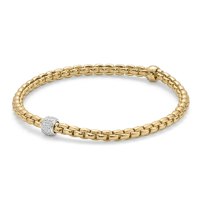 Elegant Crystal Bracelets-Eka 18ct Yellow Gold Bracelet With Pave Diamond Set Rondel