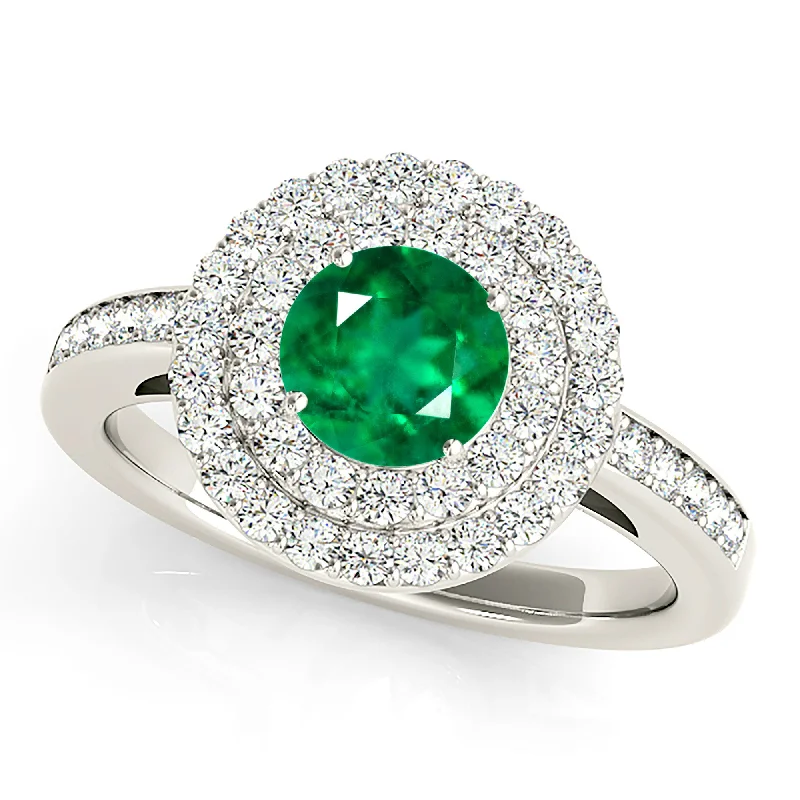 Black Sapphire Ring-1.15 ct. Genuine Emerald Ring With Double Halo And Delicate Diamond Band