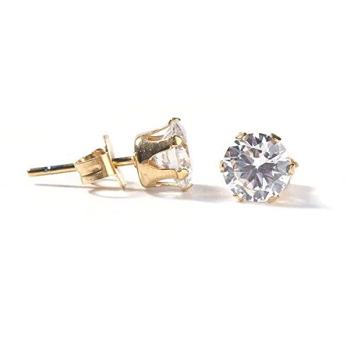 Gold and Diamond Earrings-Sexy Sparkles Women's Stainless Steel Round Cubic Zirconia Stud Earring Gold Plated 7mm