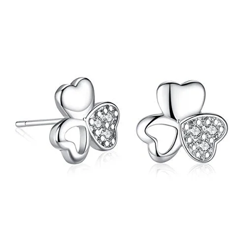 Ethnic Earrings-Sexy Sparkles Four Leaf Clover Copper Stud Earrings Cubic Zirconia women teen girls