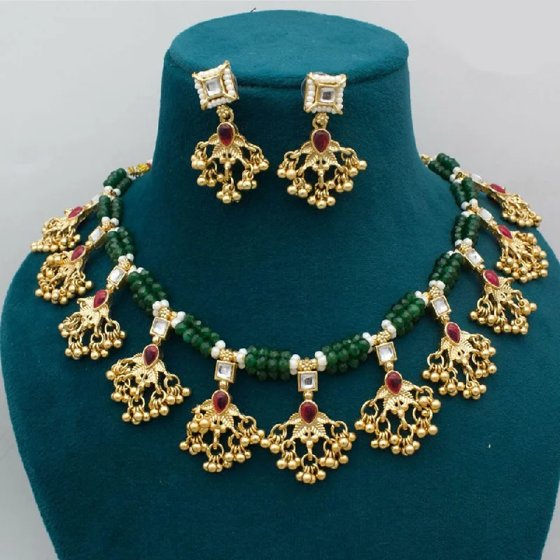 Simple Pendant Necklace-Manisha Jewellery Gold Plated Pota Stone And Beads Necklace Set