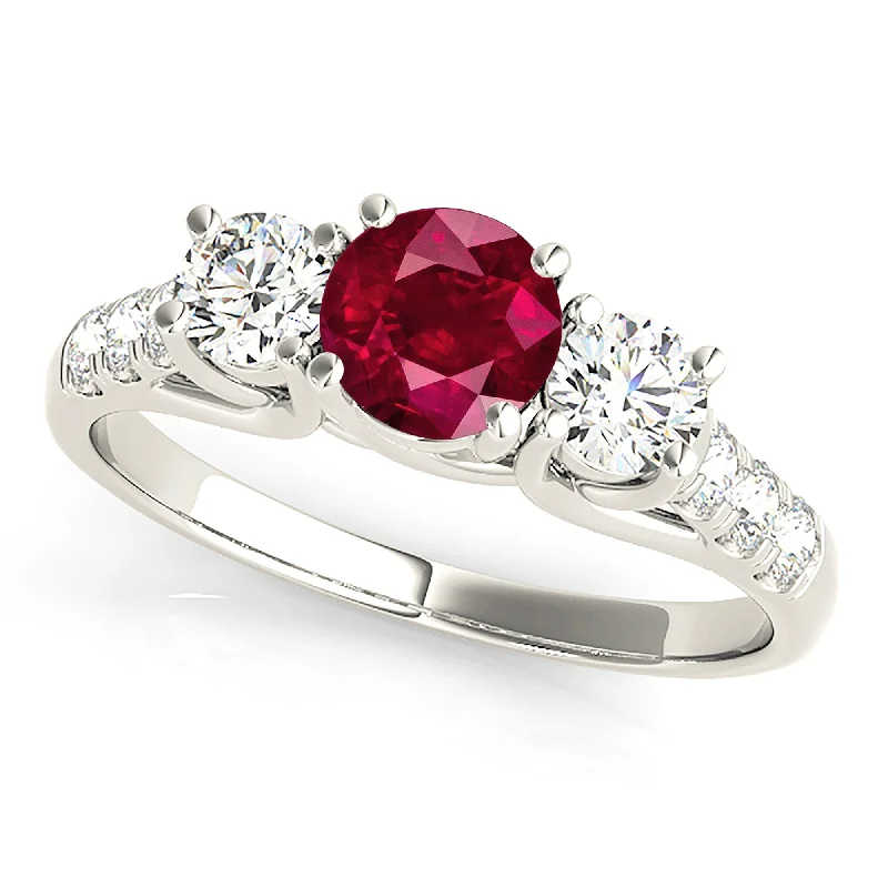 Fancy Engagement Ring-1.35 ct. Genuine Ruby Ring With Diamonds And Solitaire band