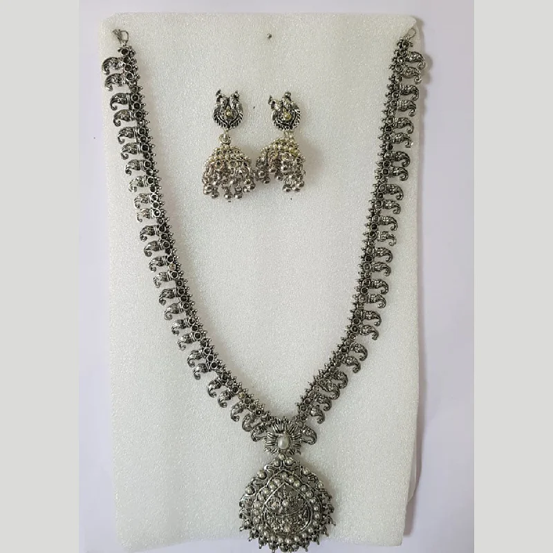 Custom Diamond Necklace-Shreeji Oxidised Plated Pota Stone Necklace Set