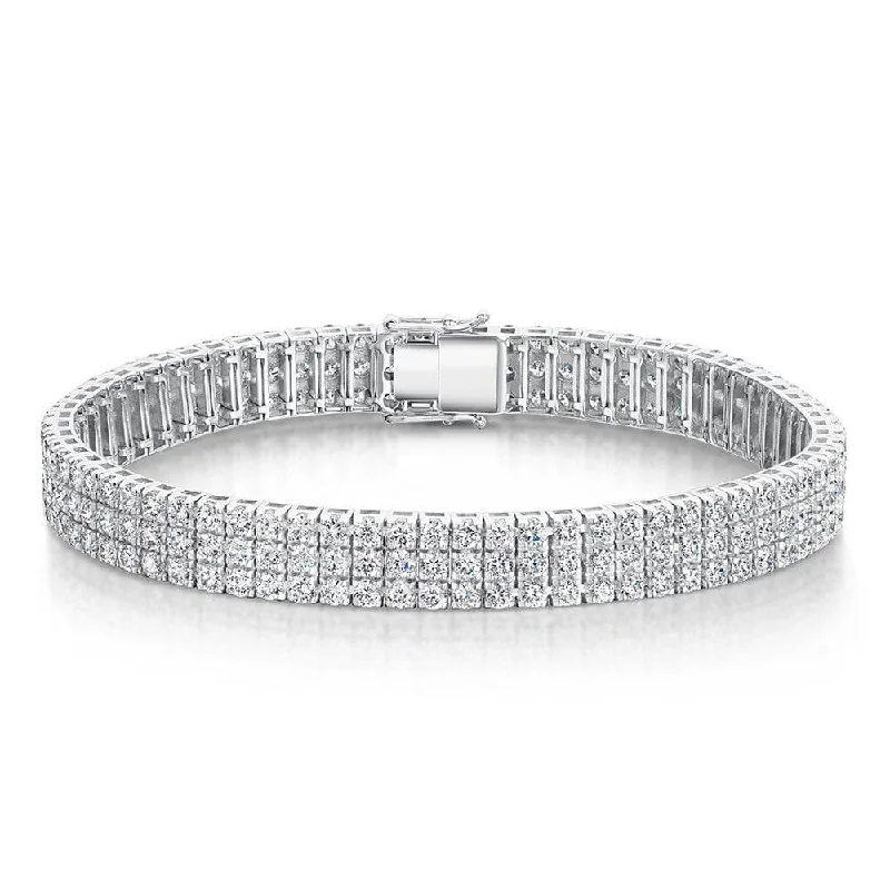 Elegant Gemstone Bracelets-18ct White Gold Three Row Round Brilliant Cut Diamond Claw Set Bracelet