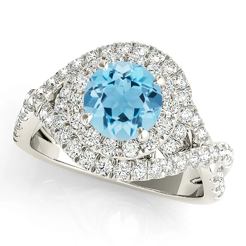 Men's Statement Ring-1.10 ct. Genuine Aquamarine Ring with Wraparound Floral Halo