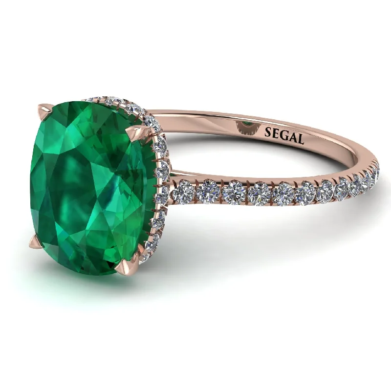 Modern Wedding Ring Set-Hidden Halo Cushion Emerald Ring - Alayna No. 5