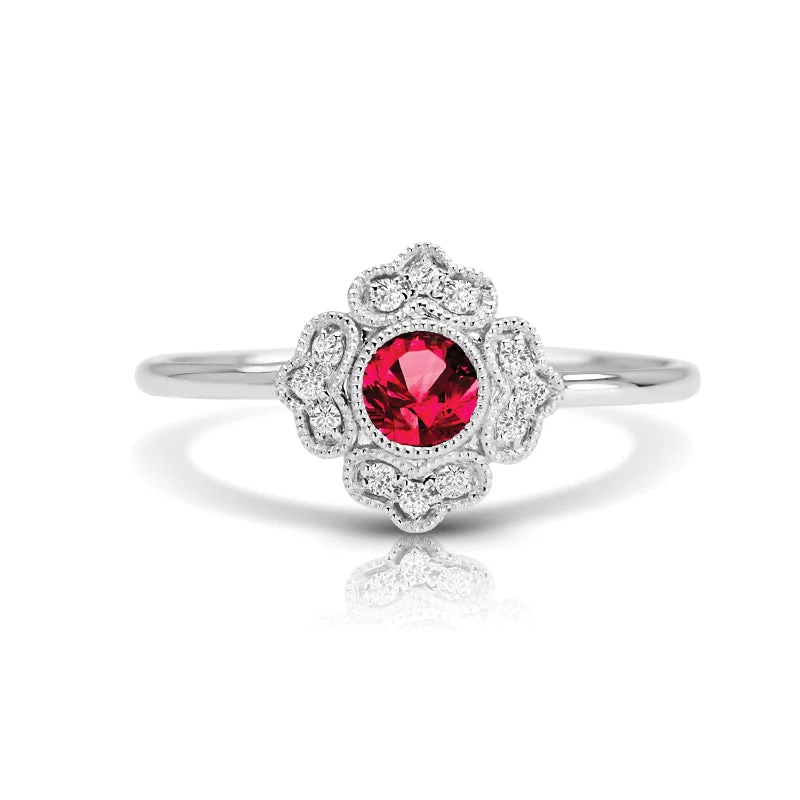 Designer Diamond Ring-Vintage Inspired 0.25 ct. Natural Round Ruby Ring