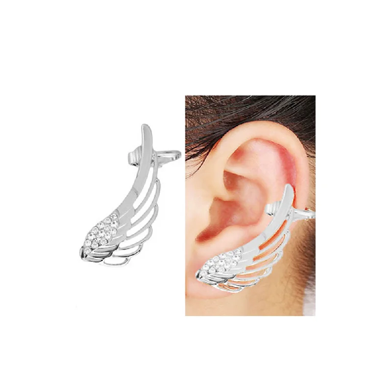 Unique Silver Earrings-Sexy Sparkles 1 Pc Angel Wing Ear Cuff Clip On Stud Wrap Earrings For Left Ear With Clear Rhinestones