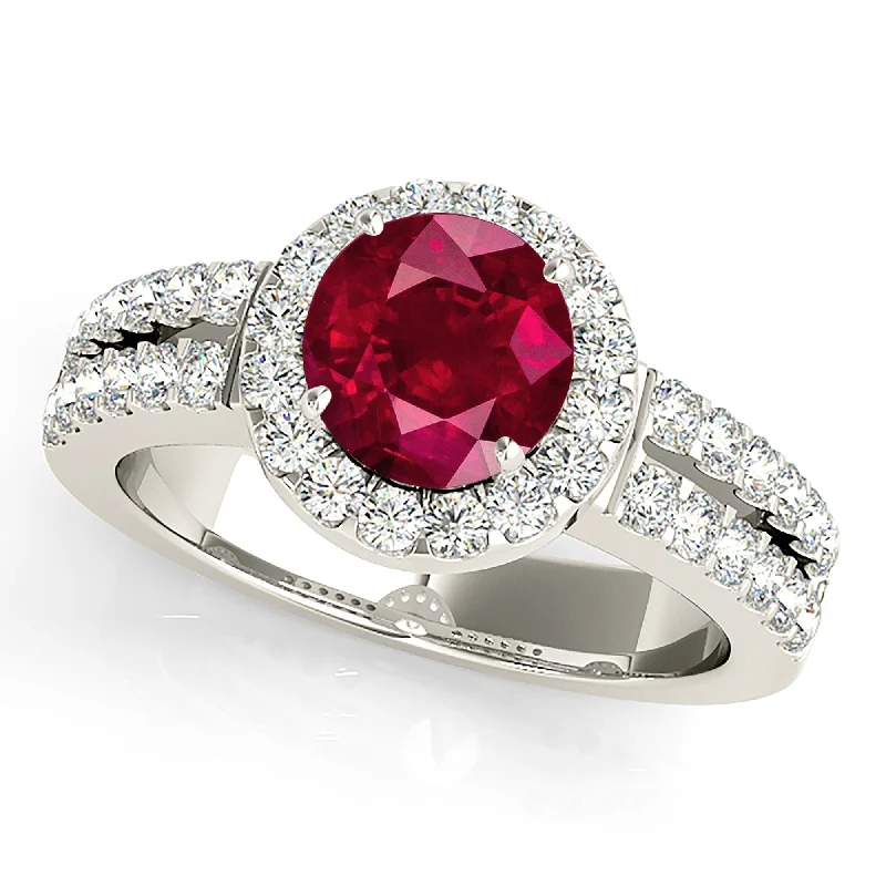 Gold Infinity Ring-1.35 ct. Genuine Ruby Ring With Halo And Double row Diamond Band