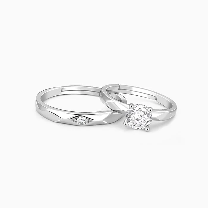 Luxury Gold Engagement Ring-Silver Rhomb Couple Band