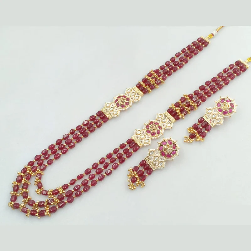 Celestial Moon Necklace-JCM Gold Plated Kundan Stone Long Necklace Set