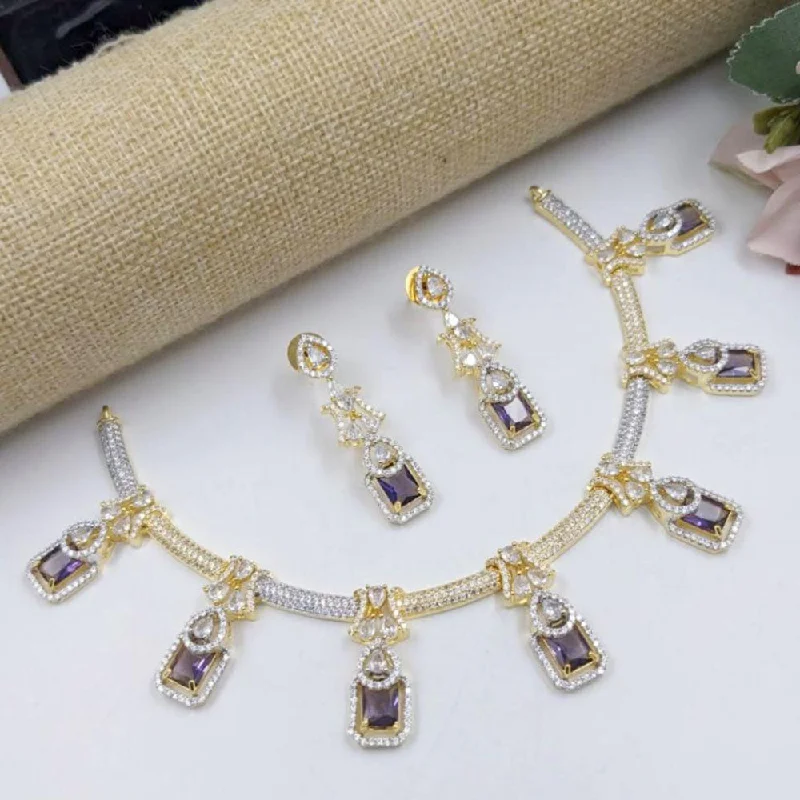 Pearl and Diamond Necklace-Aamrapali Gold Plated Austrian Stone Necklace Set