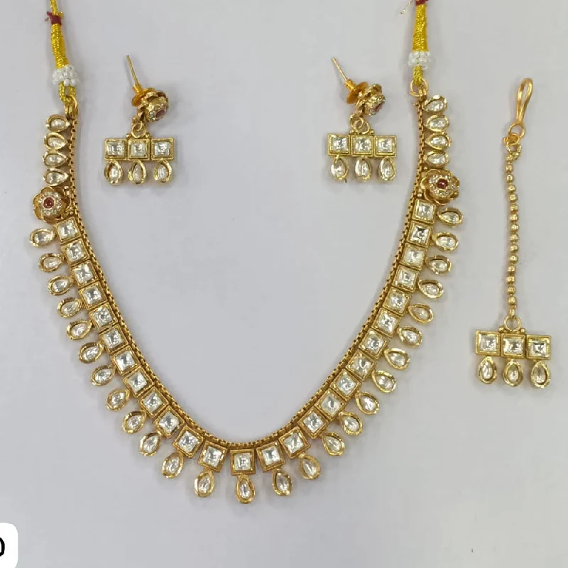 Unique Chain Necklace-JCM Gold Plated Kundan Stone Necklace Set