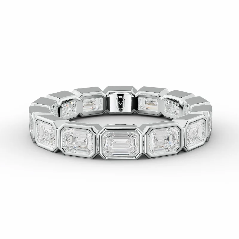 Gold Wedding Band for Women-2.0 Carat East West Bezel Set Emerald Cut Diamond Eternity Band