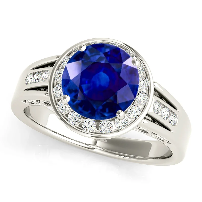 Unique Statement Ring-2.40 ct. Genuine Blue Sapphire Halo Ring