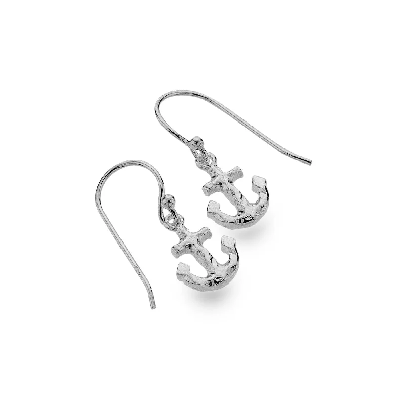 Pearl Hoop Earrings-Sea Gems Sterling Silver Anchor Drop Earrings