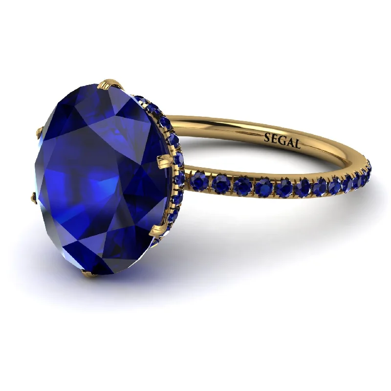 Large Gold Ring-Hidden Halo Oval Sapphire Engagement Ring - Gemma No. 73