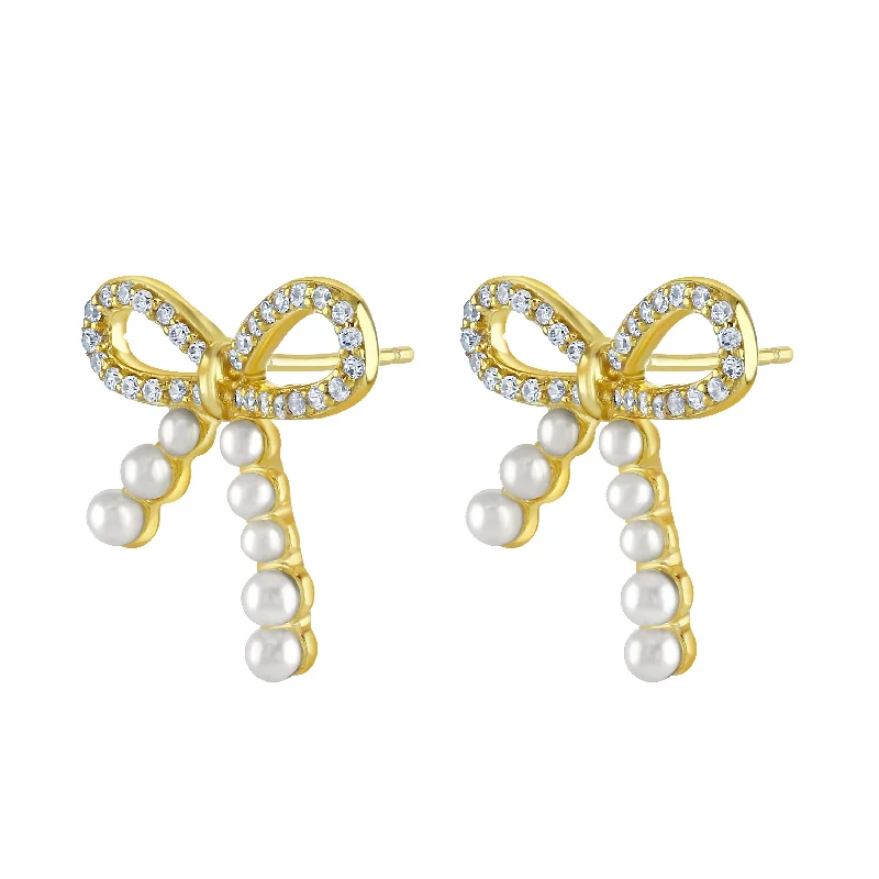 Drop Crystal Earrings-Gold Vermeil Freshwater Pearl Bow Earrings