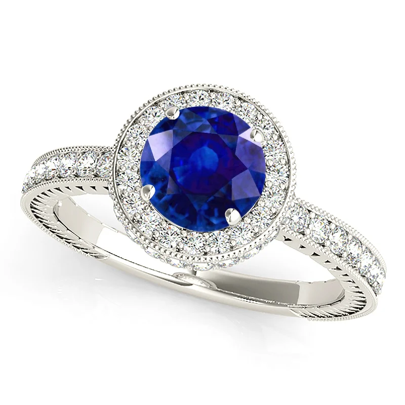 Personalized Couples Rings-1.35 ct. Genuine Blue Sapphire and Diamond  Gemstone Ring