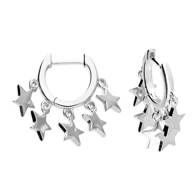 Statement Pendant Earrings-Sterling Silver Multi-Star Huggie Hoop Earrings