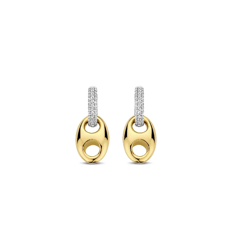 Colorful Hoop Earrings-Ti Sento Gold Silver Cubic Zirconia Hoop Drop Earrings