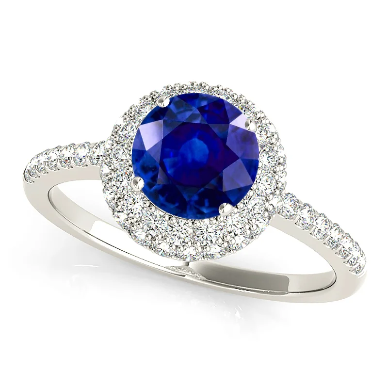 Customizable Birthstone Ring-1.35 ct. Genuine Blue Sapphire Double Halo Ring