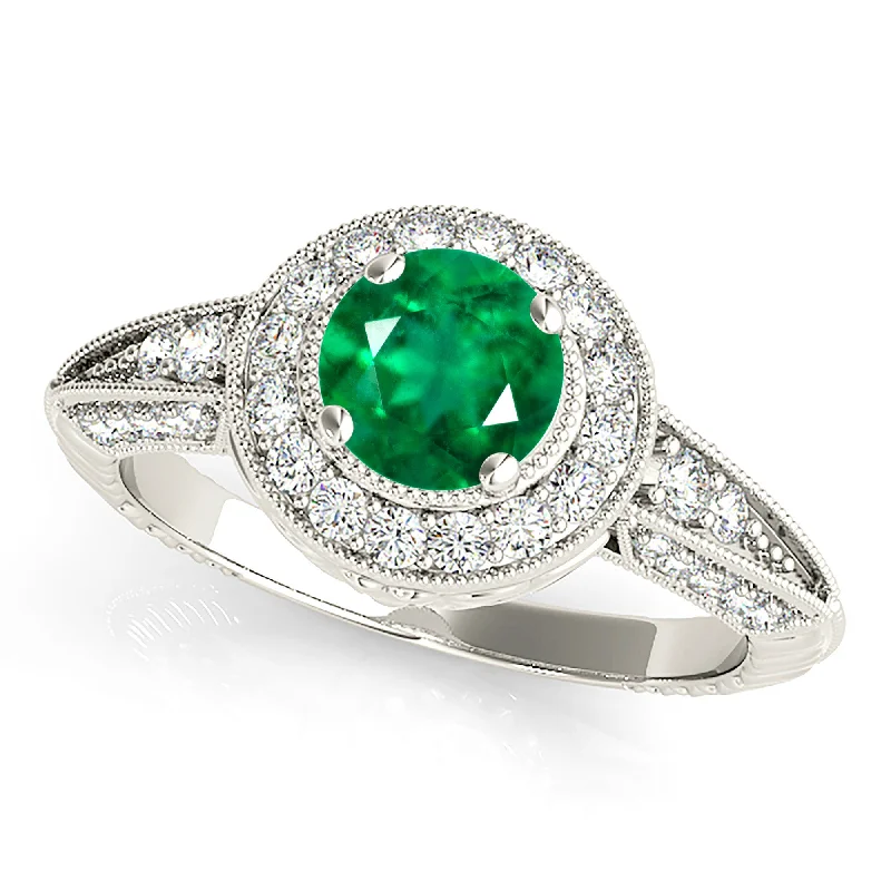 Custom Gemstone Engagement Ring-2.00 ct. Genuine Emerald Vintage Inspired Halo Ring